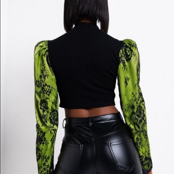 Akira puff sleeve lace mock neck top new - Picture 5 of 6